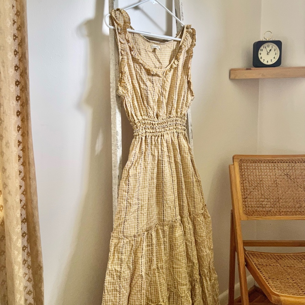🌼Max Studio Butter Yellow Embroidered Gingham Check Maxi Dress🌼
